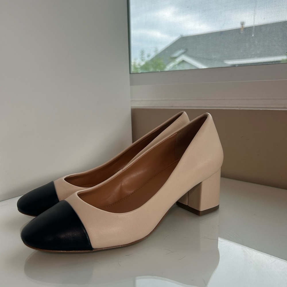 J. Crew Cream Nude Cap Toe Two-Tone Block Heel Pumps